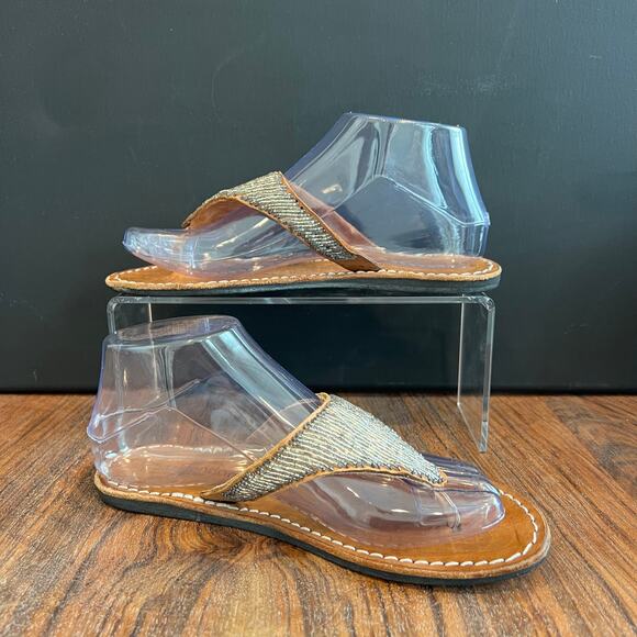 Laidback London Handmade‎ Leather Thong Sandals Beaded Accents Size 37 - Picture 1 of 10